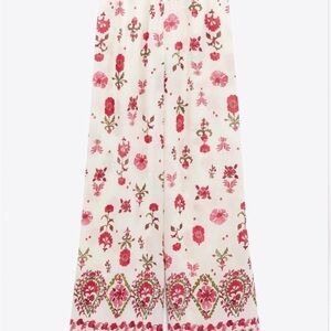 Zara Floral‎ Boho Sheer Wide-Leg Pants Pull-On Pants Size Medium Feminine Dainty